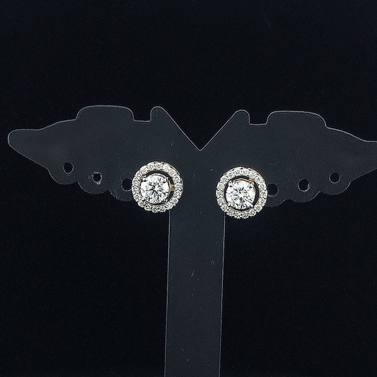 0.90cts Brilliant Round Solitaire Halo Diamond Earring