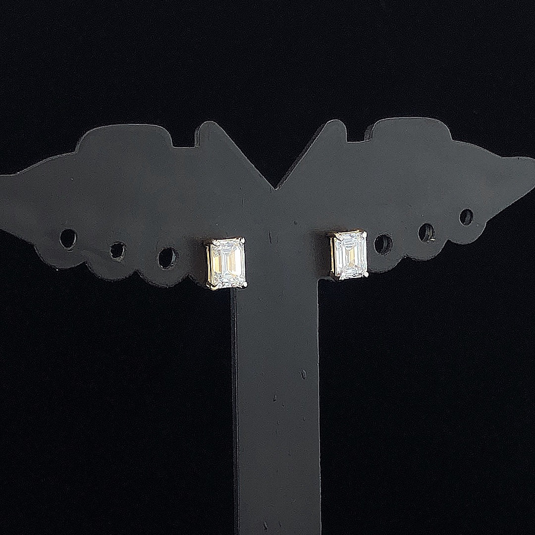 Eloria Emerald Cut Lab Grown Diamond Stud Earrings in Gold for Women