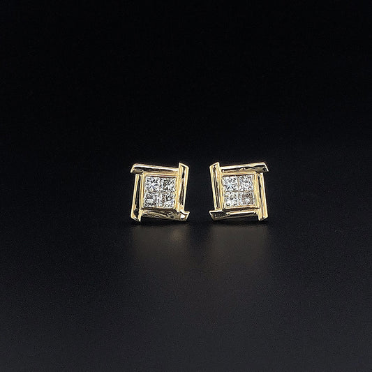 Geometric Square Round Diamond Earring