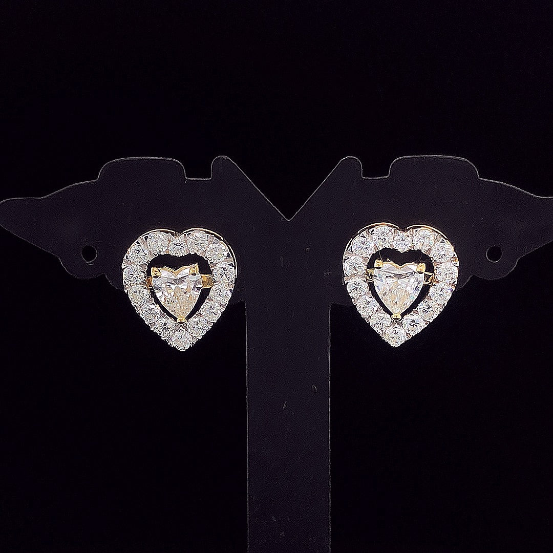 1.00cts Solitaire Heart Halo Diamond Earring