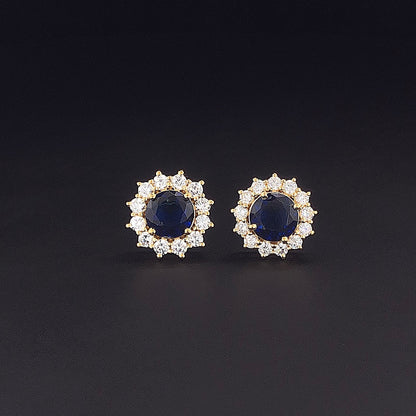1.50cts Blue Sapphire Round Diamond Earring