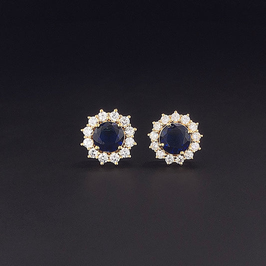 1.50cts Blue Sapphire Round Diamond Earring