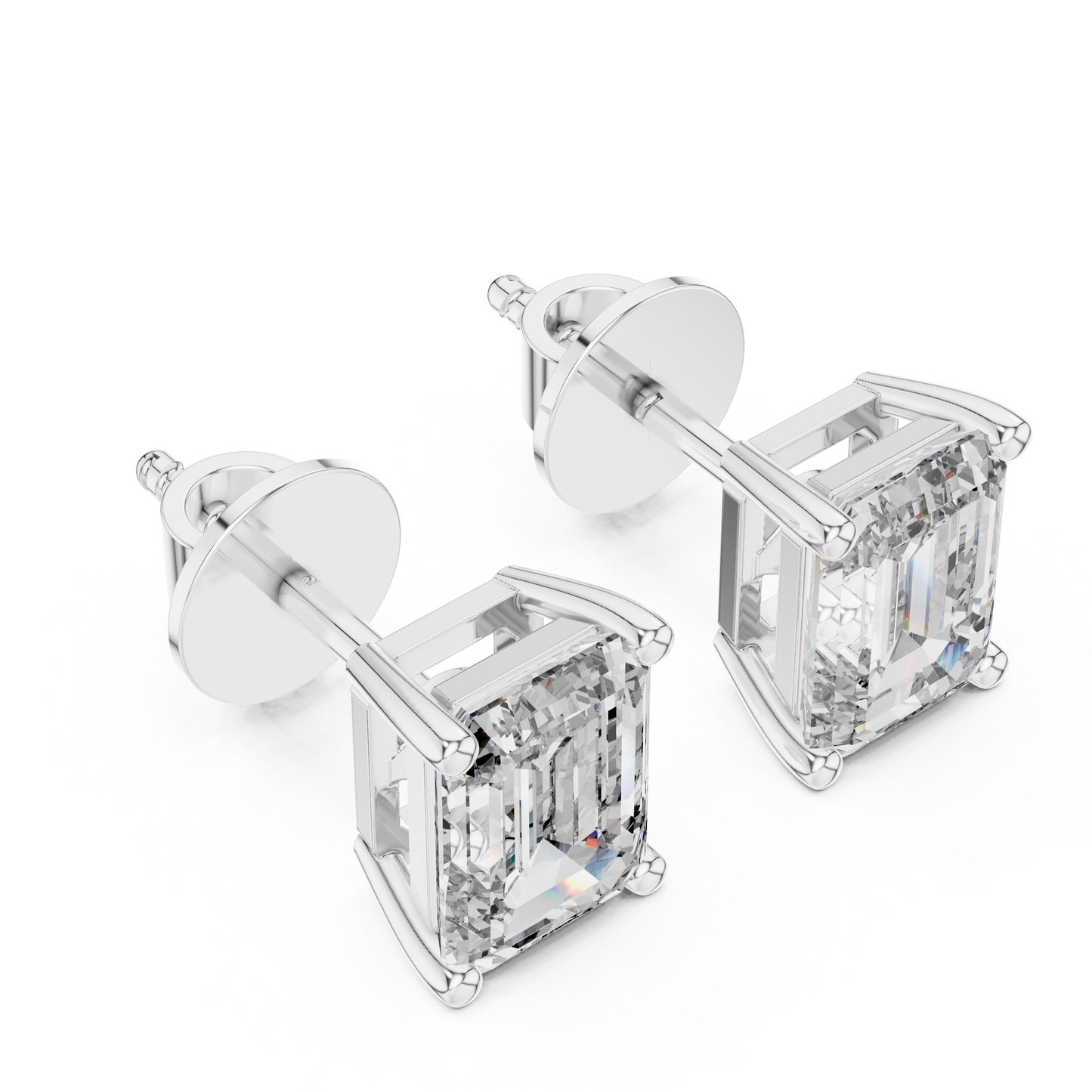 Imperial Clarity Emerald Cut Moissanite Stud Earrings in 925 Sterling Silver