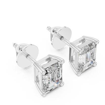 Imperial Clarity Emerald Cut Moissanite Stud Earrings in 925 Sterling Silver