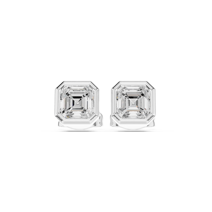 Imperial Aura Asscher Cut Moissanite Stud Earrings in 925 Sterling Silver