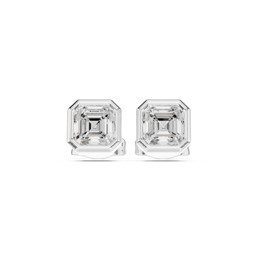Imperial Aura Asscher Cut Moissanite Stud Earrings in 925 Sterling Silver