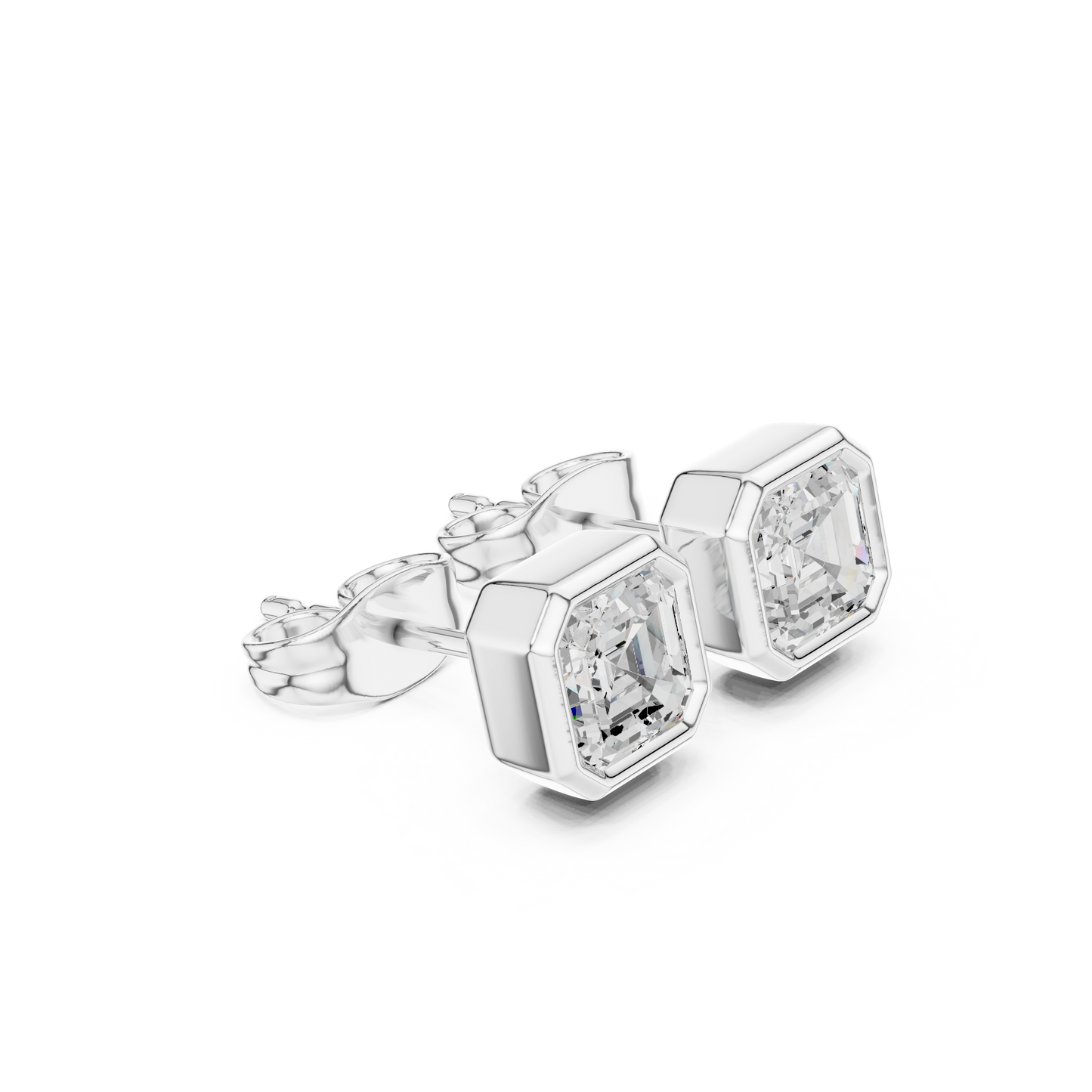 Imperial Aura Asscher Cut Moissanite Stud Earrings in 925 Sterling Silver