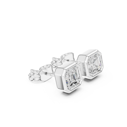 Imperial Aura Asscher Cut Moissanite Stud Earrings in 925 Sterling Silver