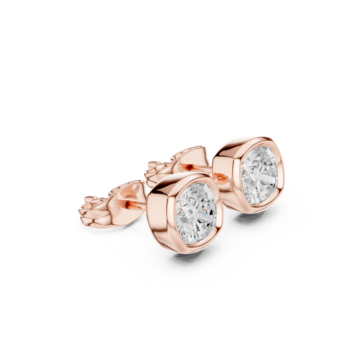 Virelle Round Diamond Cushion Bezel Studs