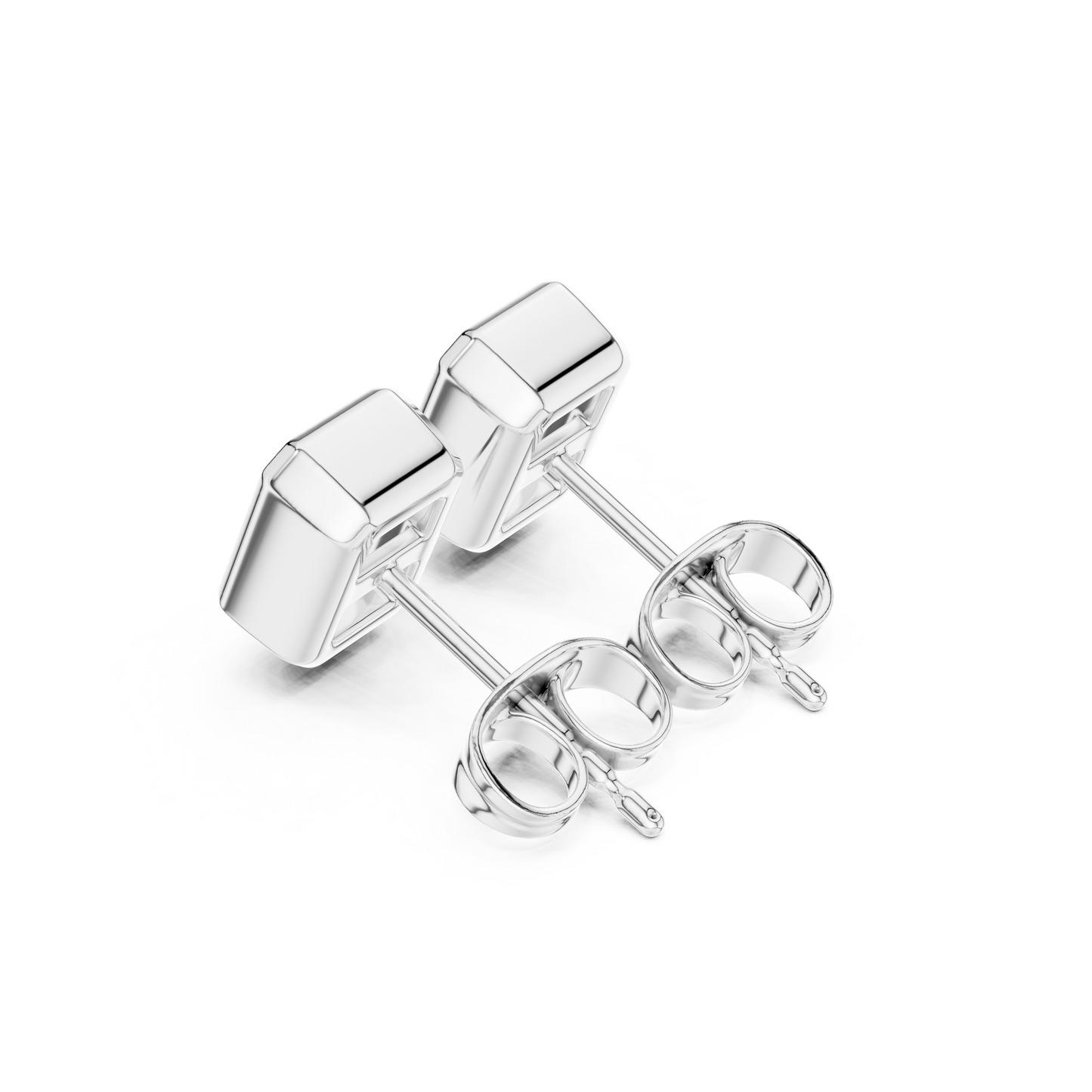 Regal Prism Emerald Cut Moissanite Stud Earrings in 925 Sterling Silver