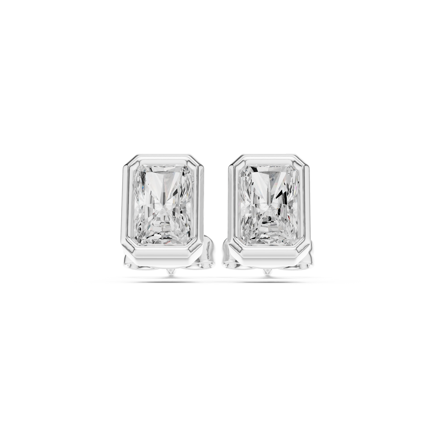 Regal Prism Emerald Cut Moissanite Stud Earrings in 925 Sterling Silver