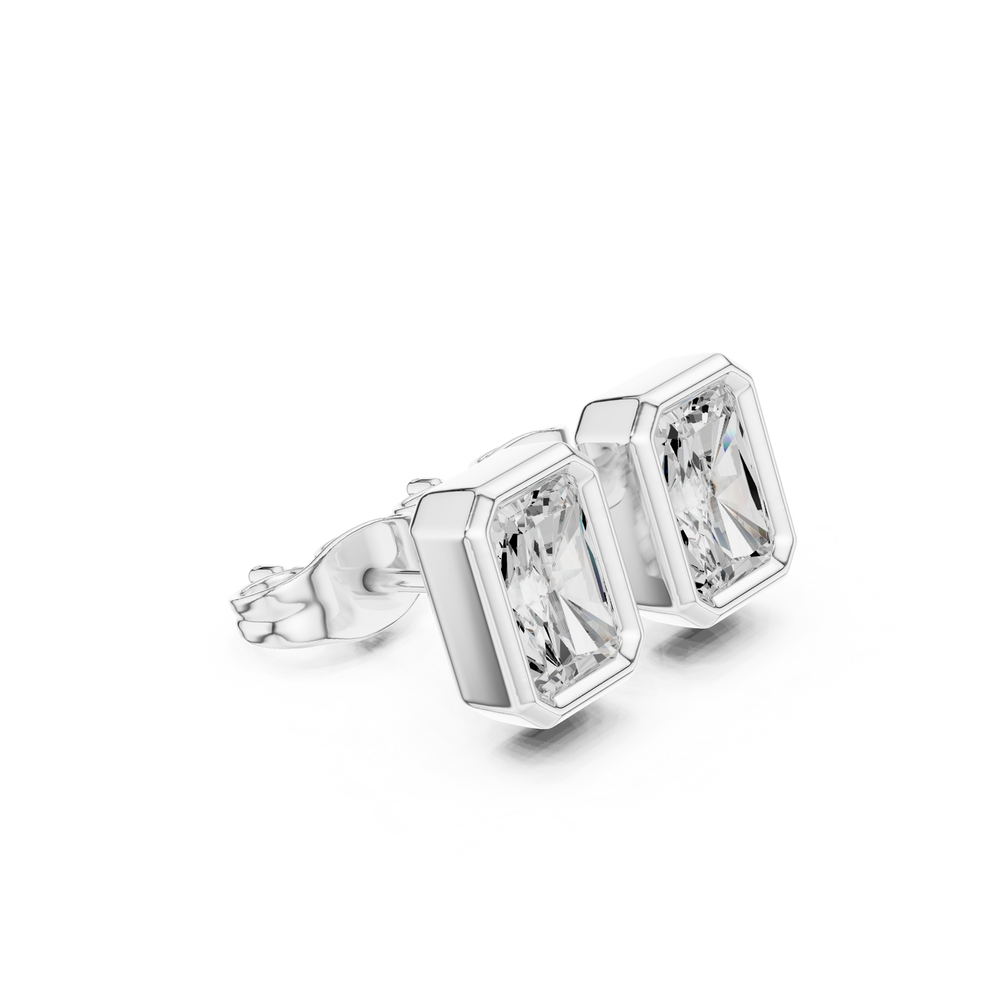 Regal Prism Emerald Cut Moissanite Stud Earrings in 925 Sterling Silver