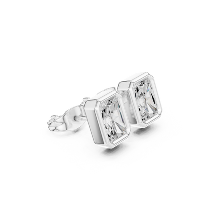Regal Prism Emerald Cut Moissanite Stud Earrings in 925 Sterling Silver