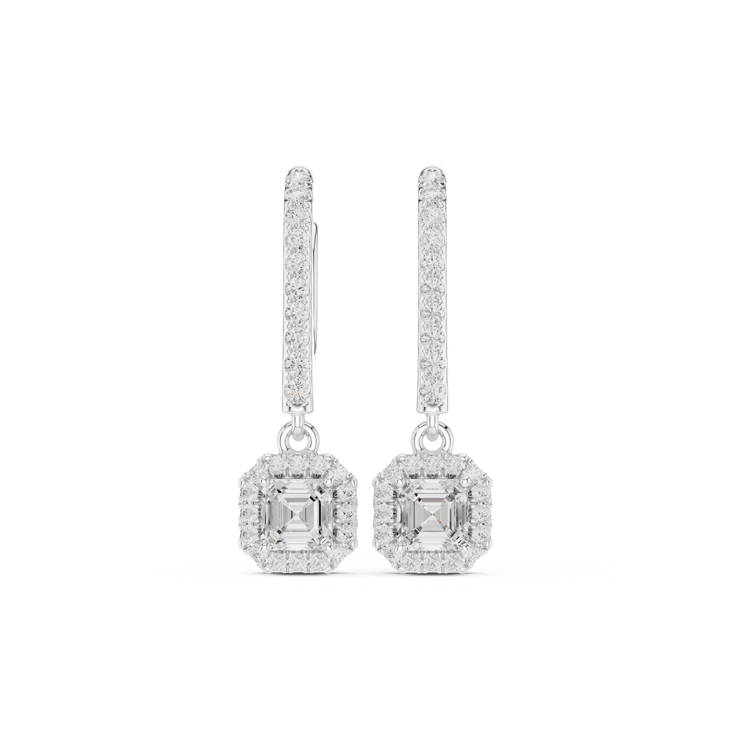Royal Halo Asscher Moissanite Drop Earrings in 925 Sterling Silver