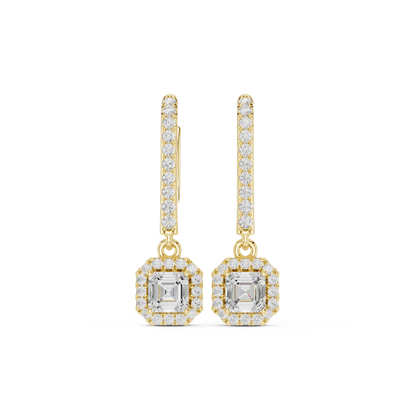 Elvienne Asscher Cut Halo Drop Earring