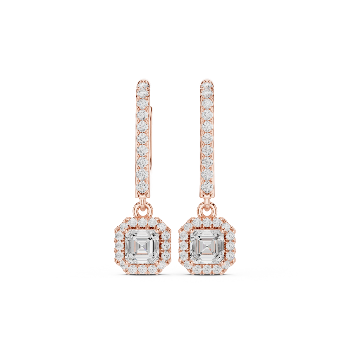 Elvienne Asscher Cut Halo Drop Earring