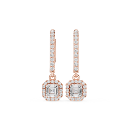 Elvienne Asscher Cut Halo Drop Earring
