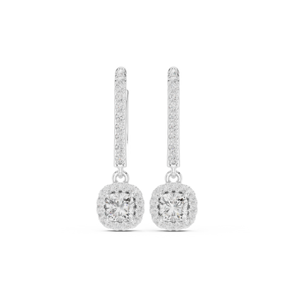 Crown Halo Cushion Cut Moissanite Drop Earrings in 925 Sterling Silver