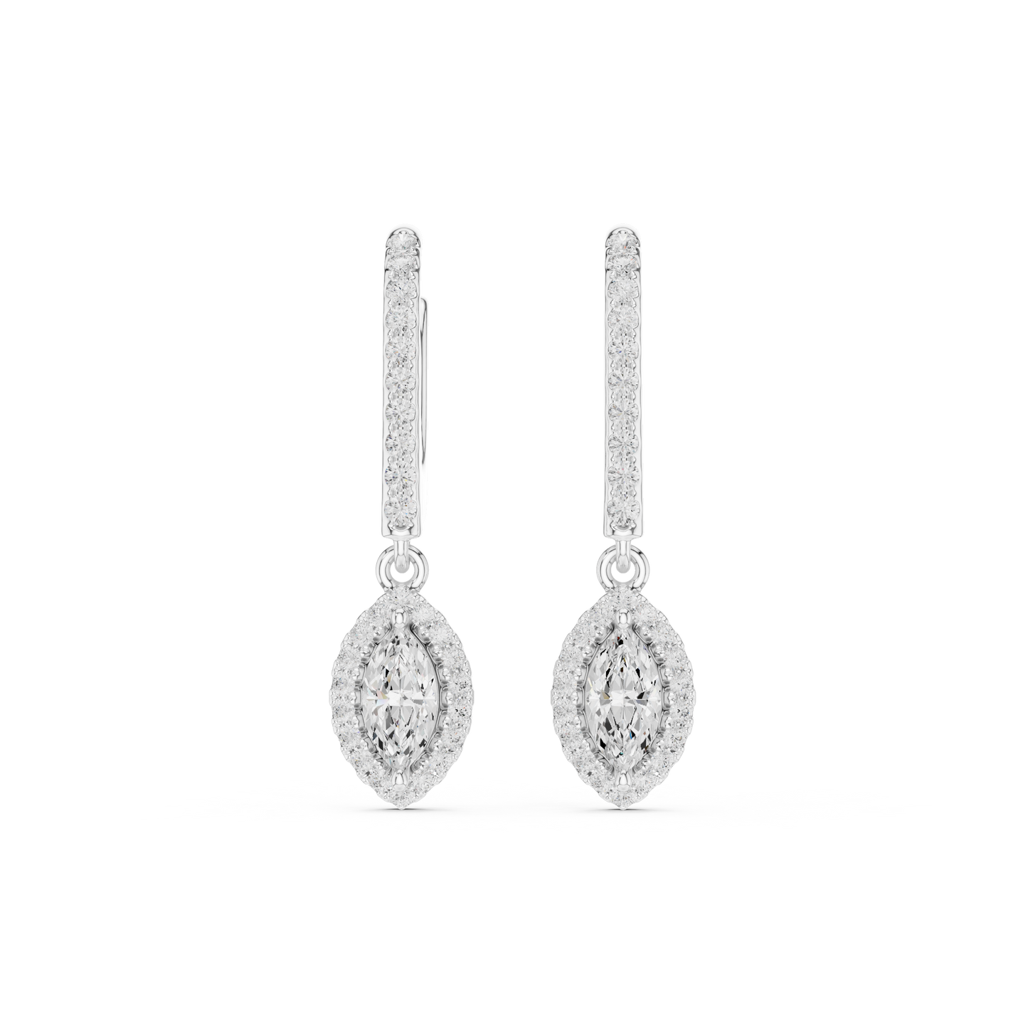 Celestia Halo Marquise Moissanite Drop Earrings in 925 Sterling Silver