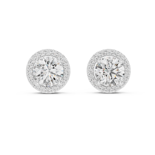 Halo of Brilliance Round Moissanite Halo Stud Earrings in 925 Sterling Silver