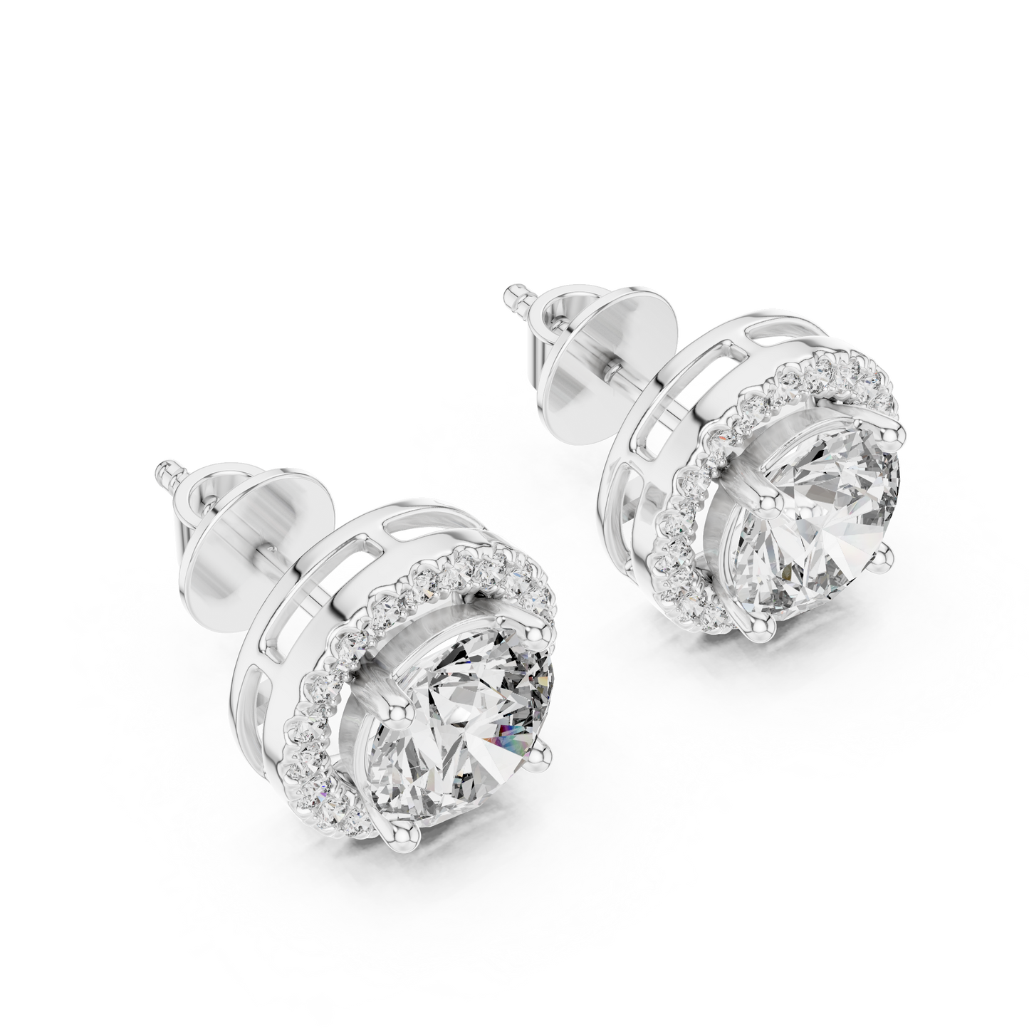 Halo of Brilliance Round Moissanite Halo Stud Earrings in 925 Sterling Silver