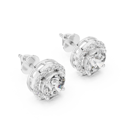 Halo of Brilliance Round Moissanite Halo Stud Earrings in 925 Sterling Silver