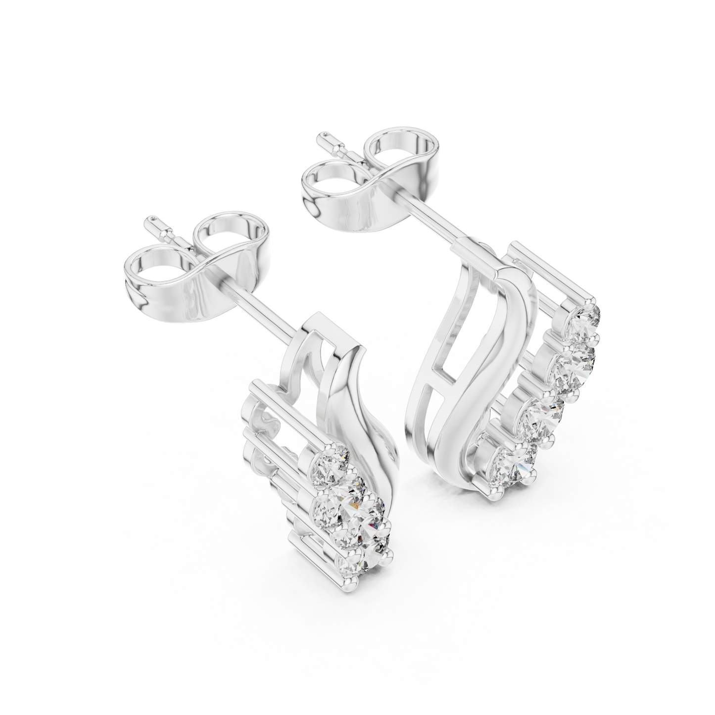 Serenique Wave Moissanite Stud Earrings in 925 Sterling Silver