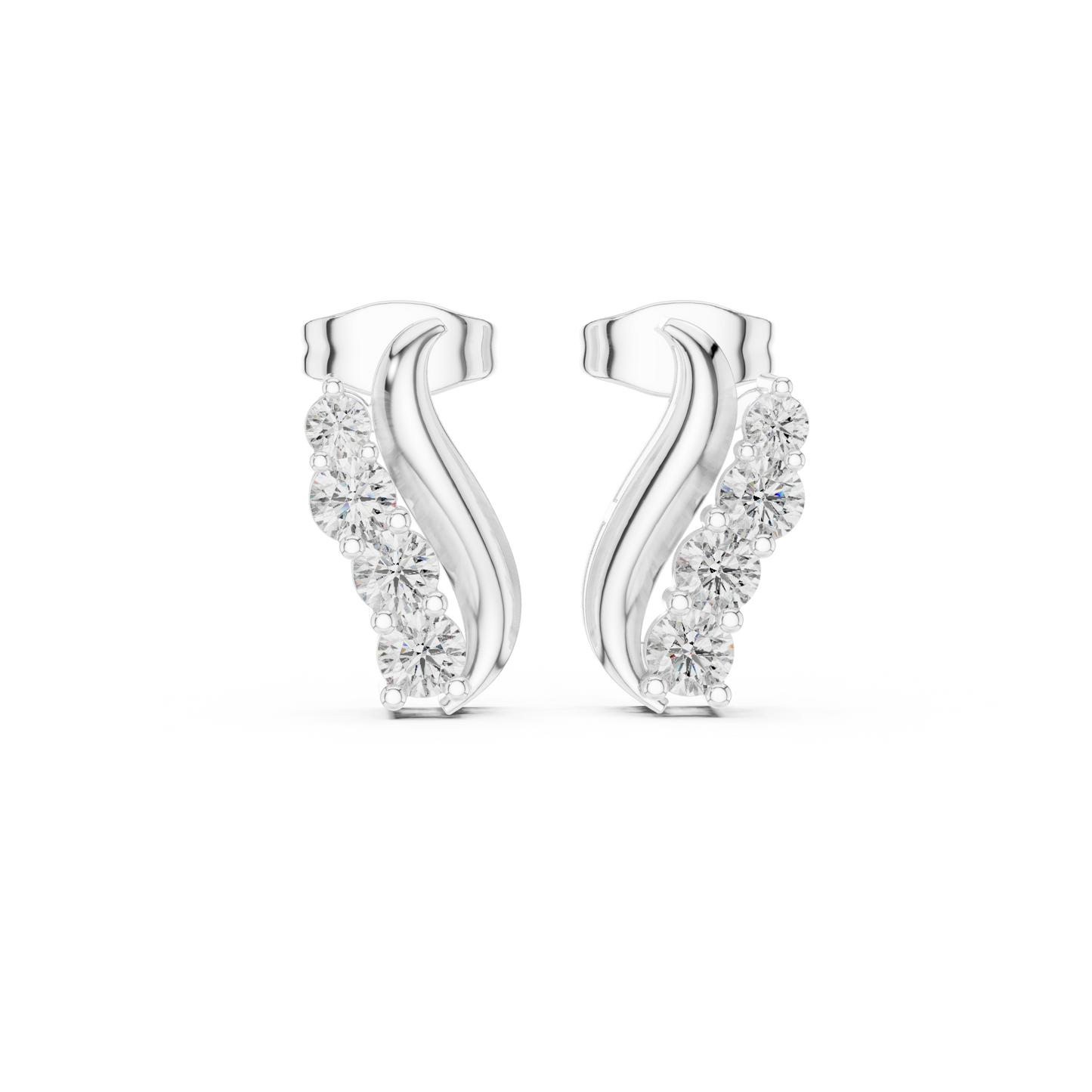 Serenique Wave Moissanite Stud Earrings in 925 Sterling Silver