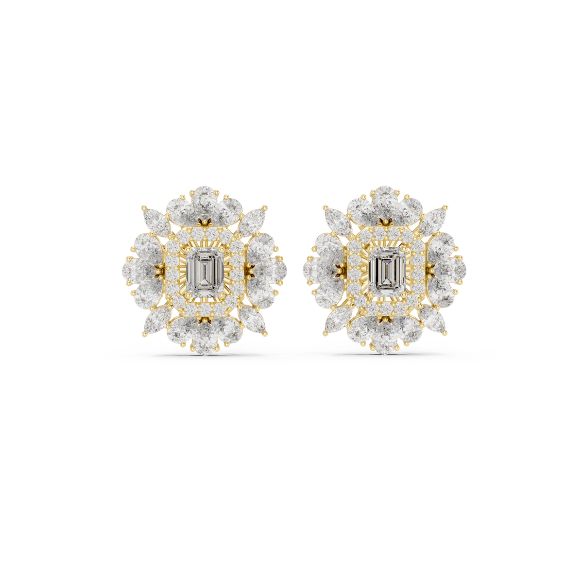 Elvessa Emerald Floral Frame Studs