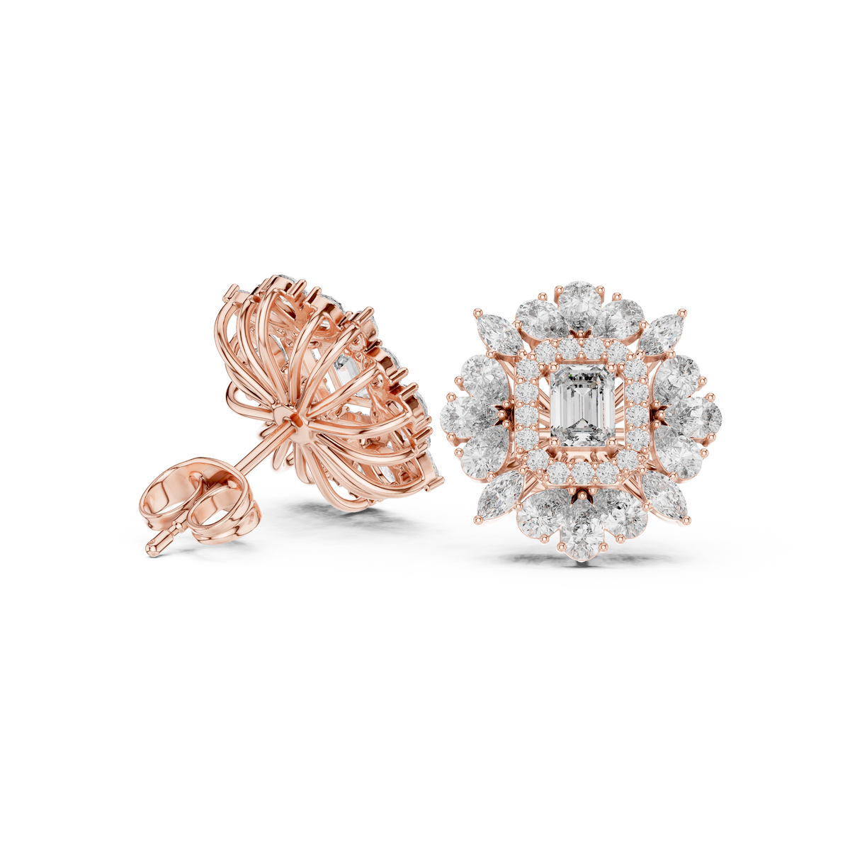 Elvessa Emerald Floral Frame Studs