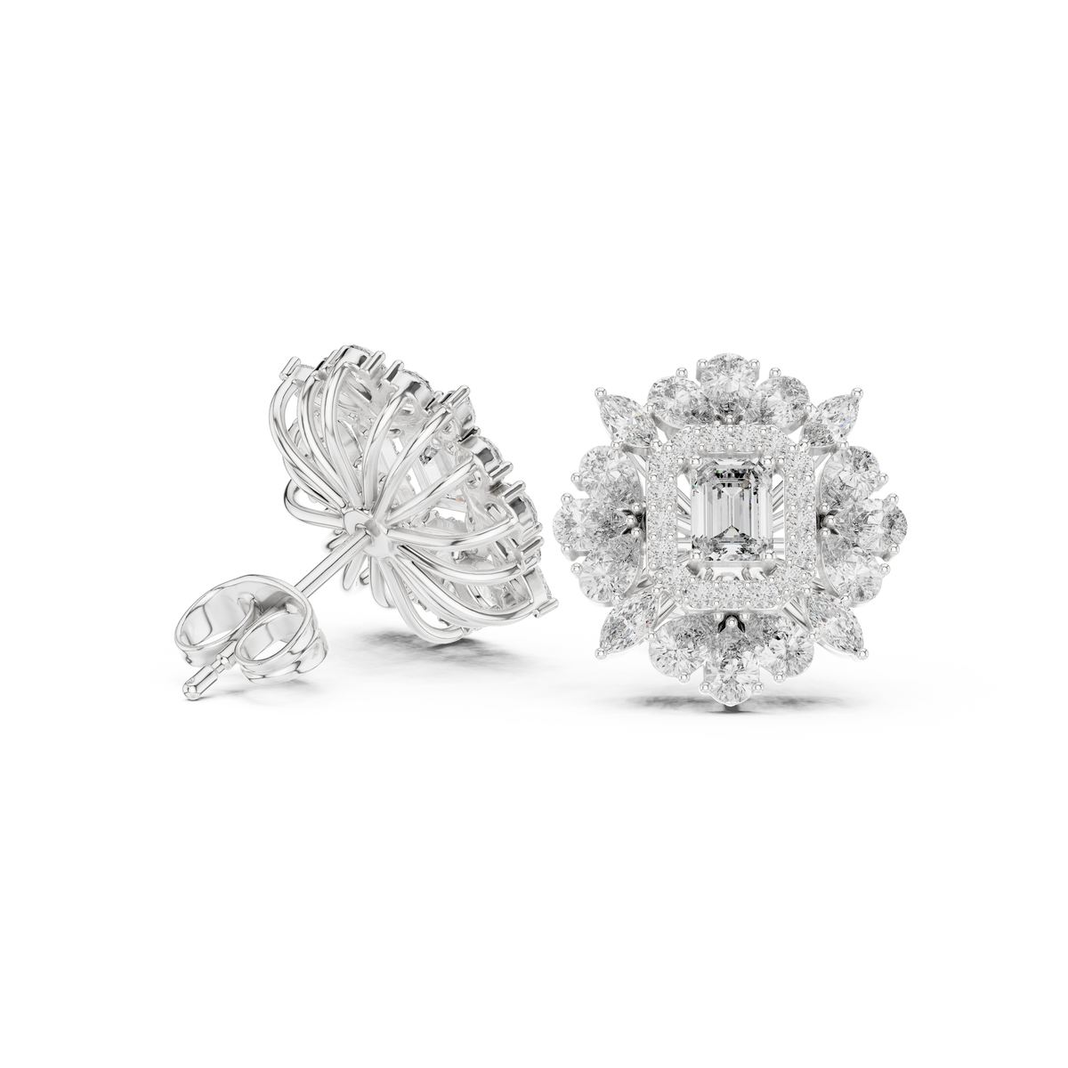 Elvessa Emerald Floral Frame Studs