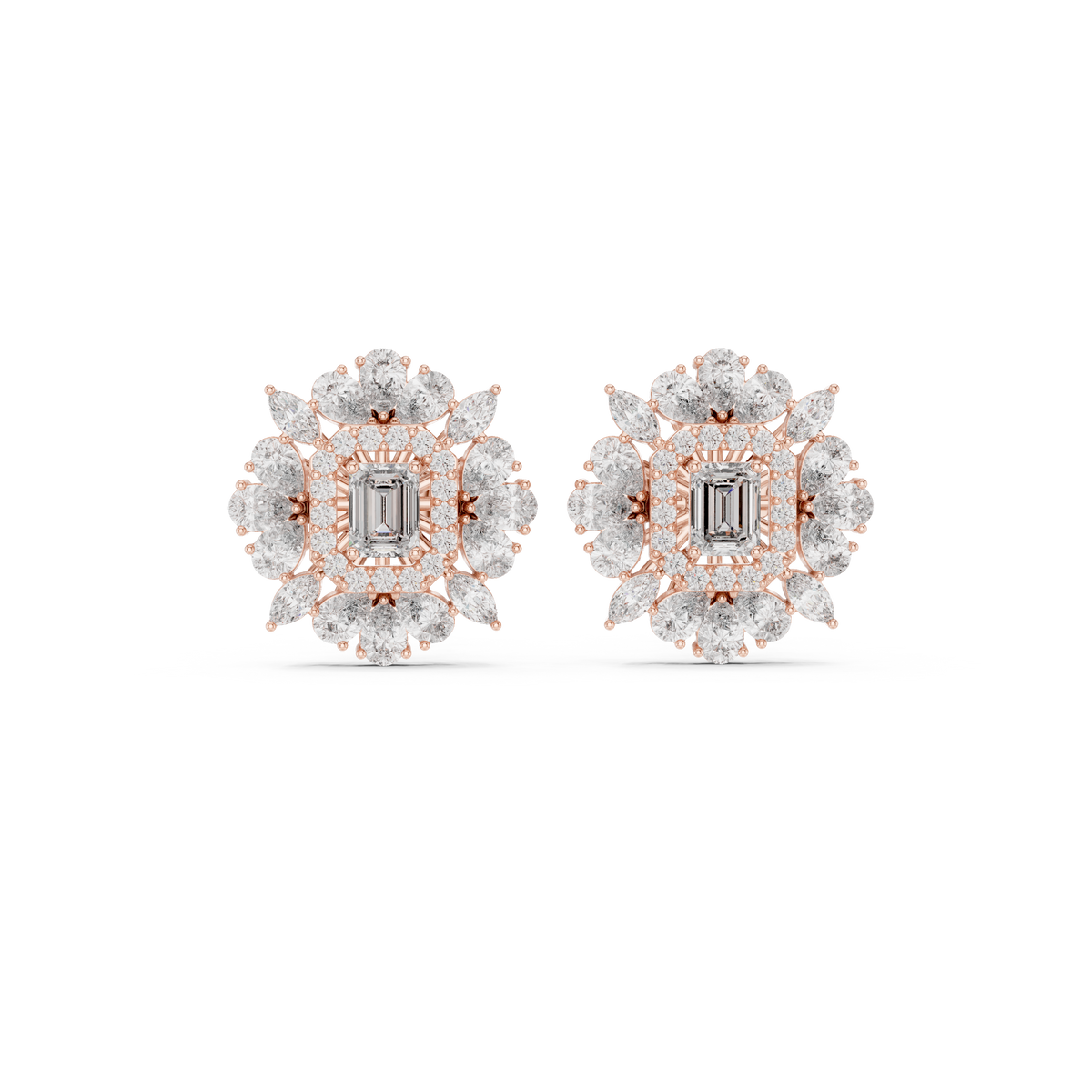 Elvessa Emerald Floral Frame Studs