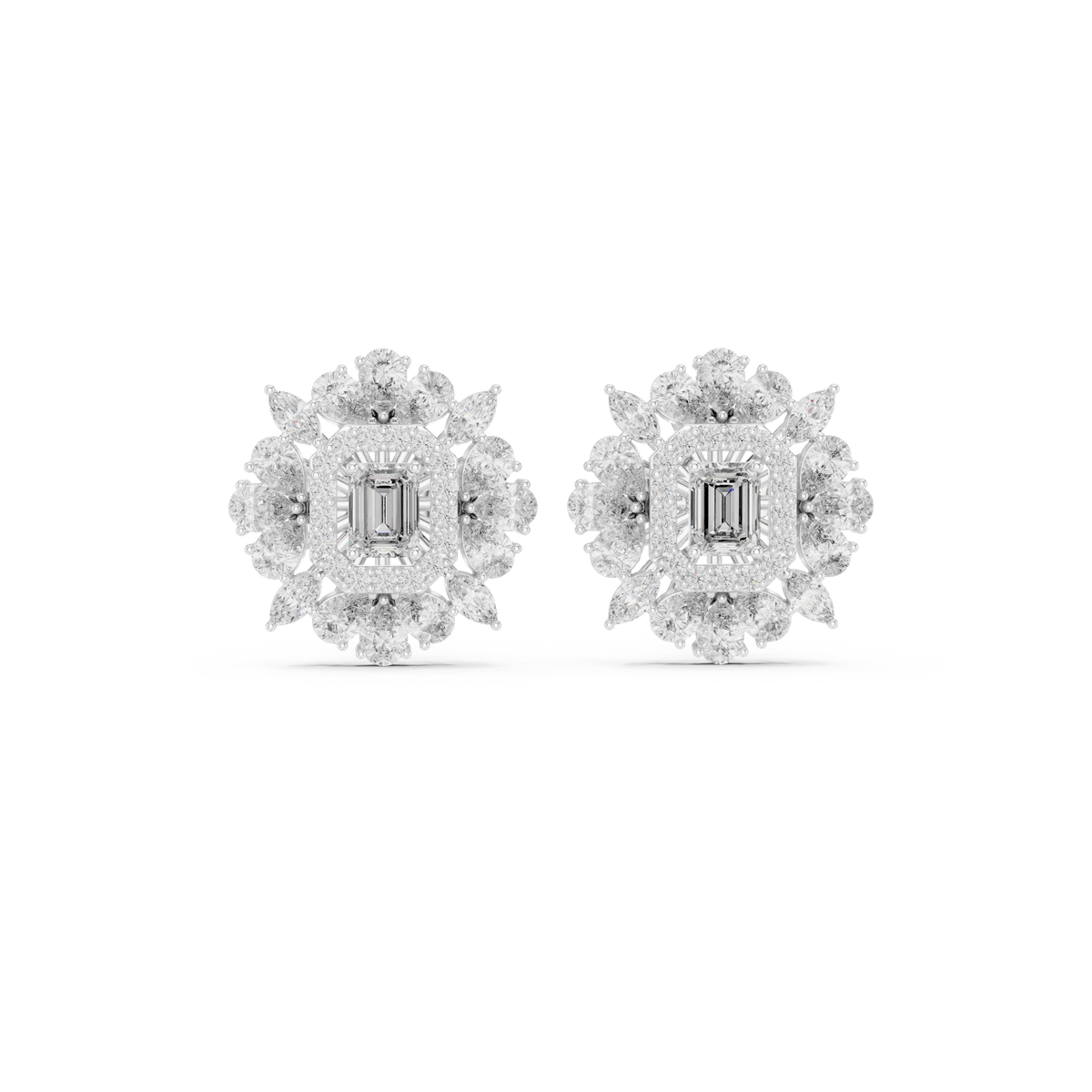 Elvessa Emerald Floral Frame Studs