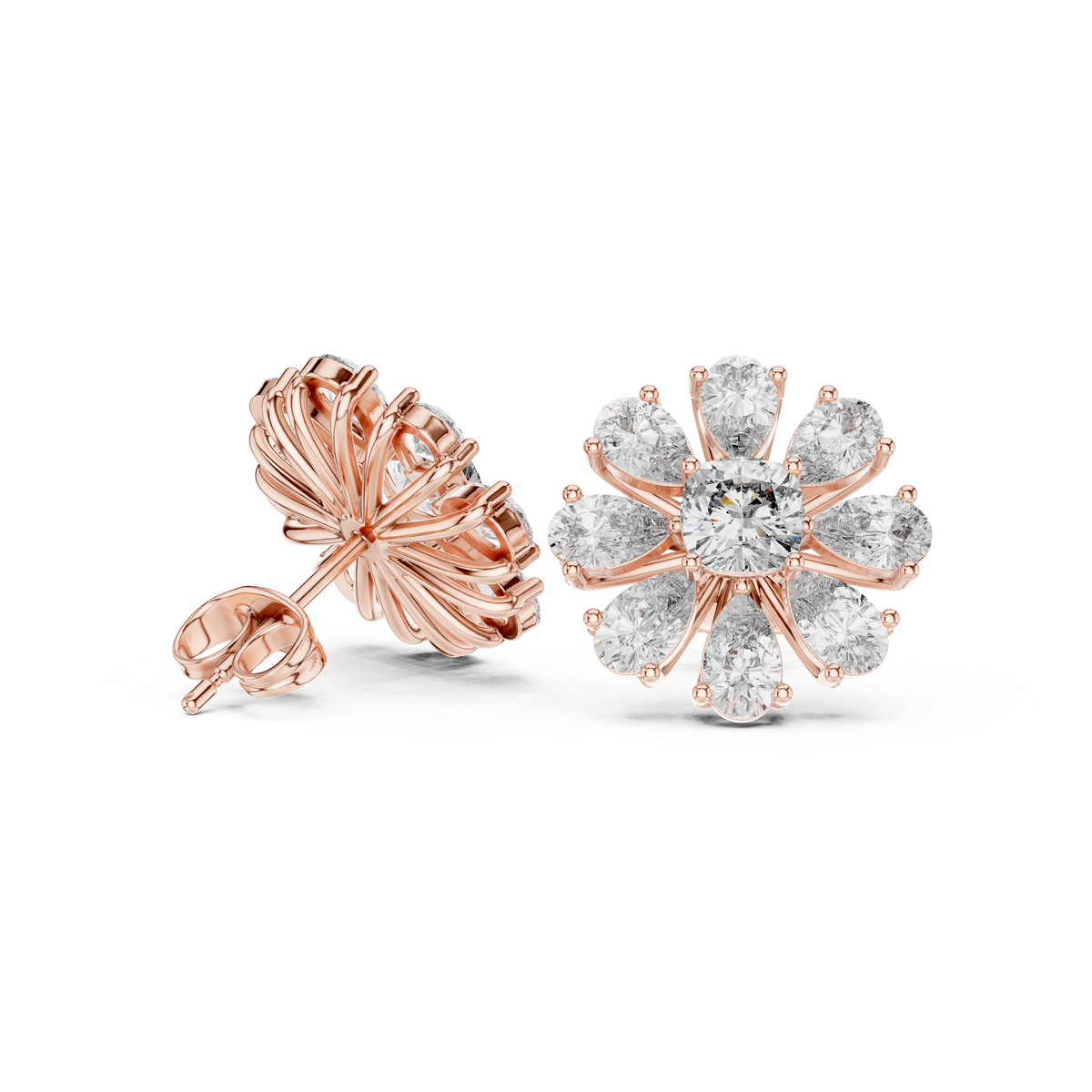 Elvienne Cushion Bloom Diamond Studs