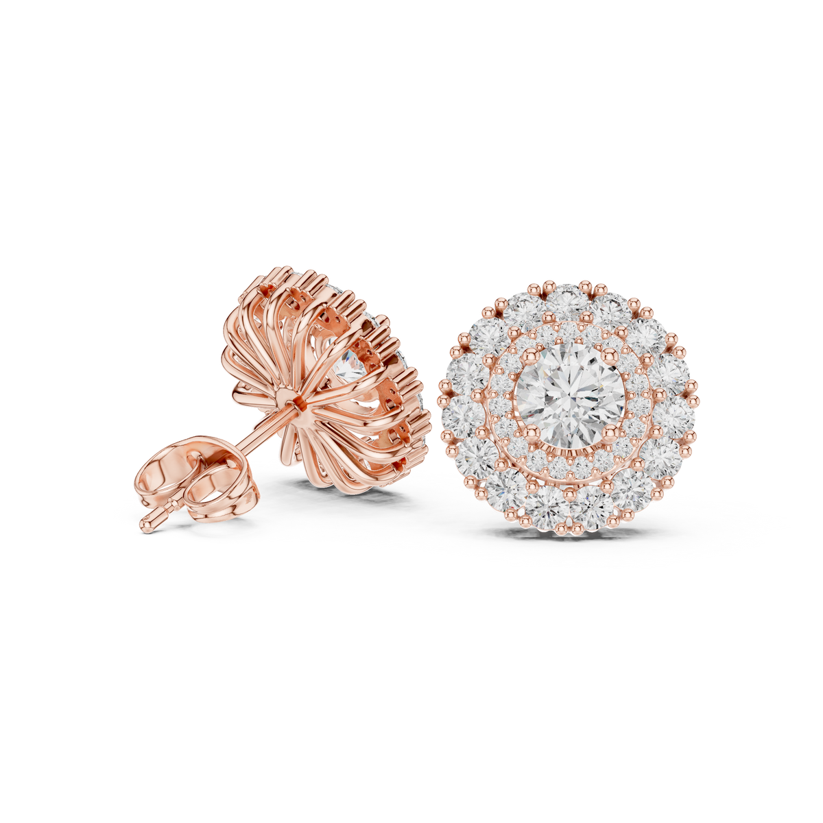 Veloria Round Floral Halo Studs