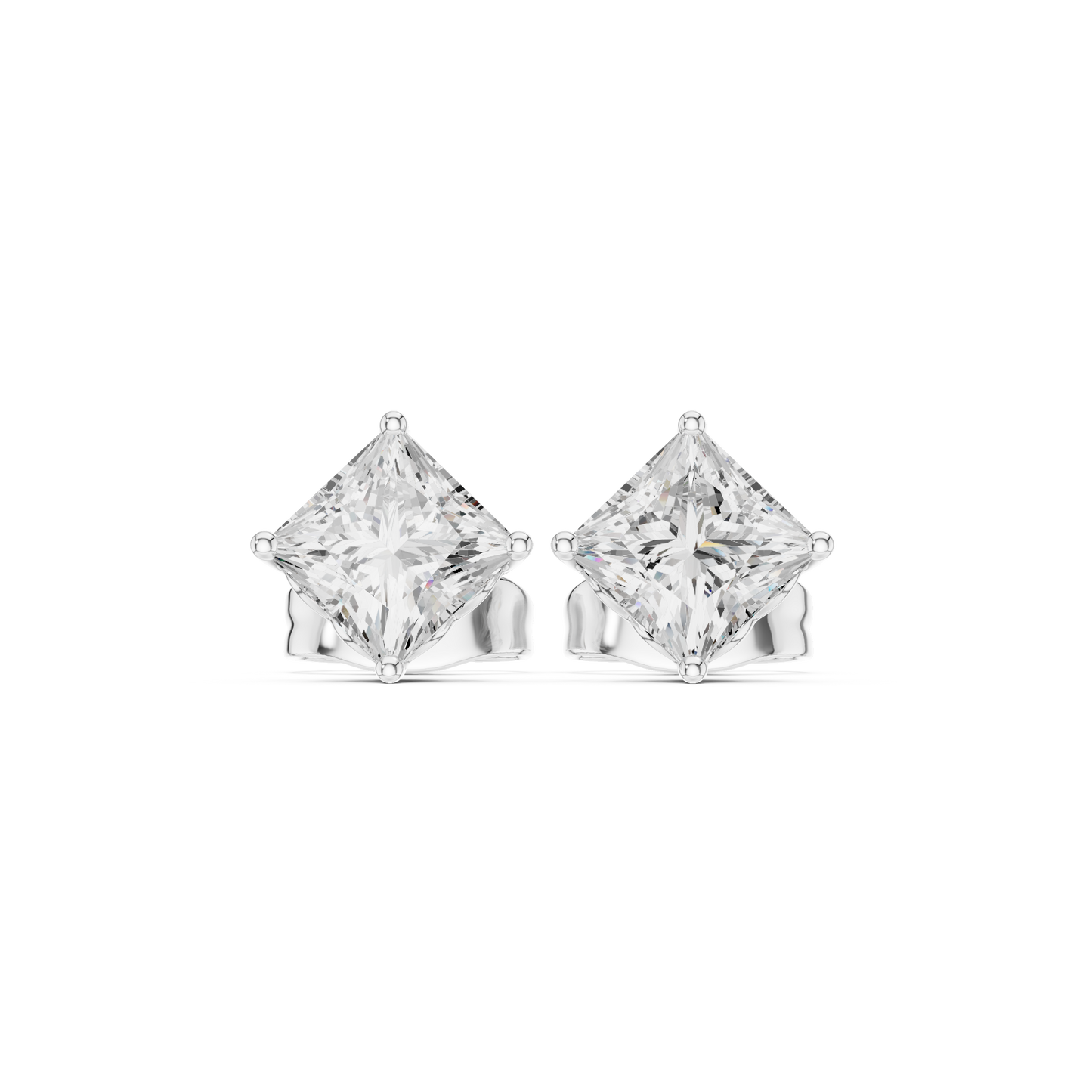Royal Spark Princess Cut Moissanite Stud Earrings in 925 Sterling Silver