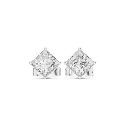 Royal Spark Princess Cut Moissanite Stud Earrings in 925 Sterling Silver