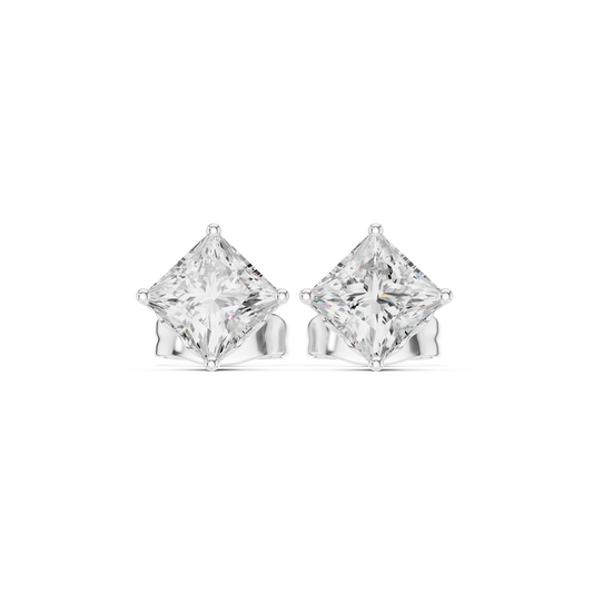 Royal Spark Princess Cut Moissanite Stud Earrings in 925 Sterling Silver