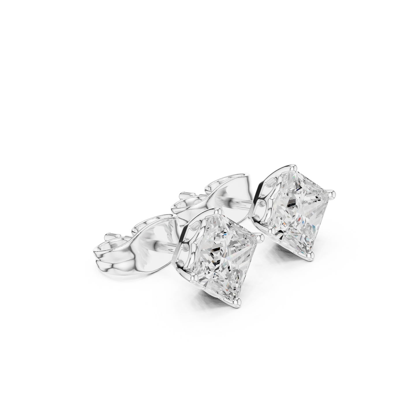 Royal Spark Princess Cut Moissanite Stud Earrings in 925 Sterling Silver