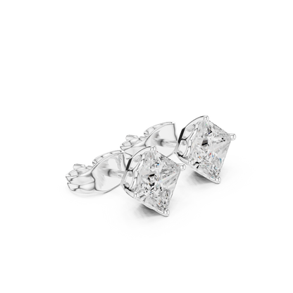 Royal Spark Princess Cut Moissanite Stud Earrings in 925 Sterling Silver