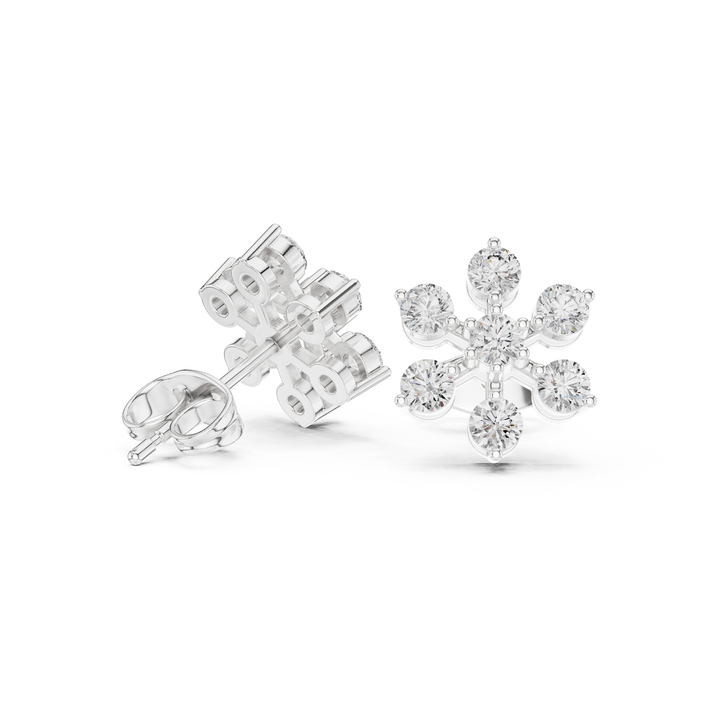 Snowflake Bloom Moissanite Stud Earrings in 925 Sterling Silver