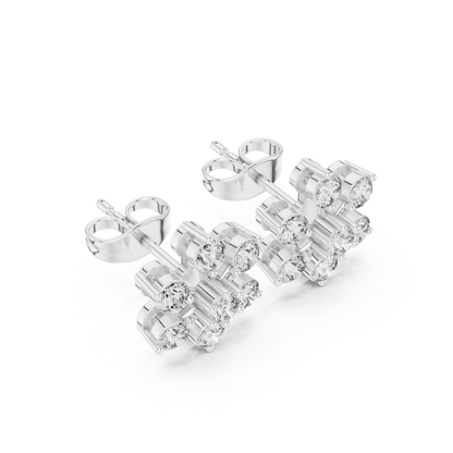 Snowflake Bloom Moissanite Stud Earrings in 925 Sterling Silver