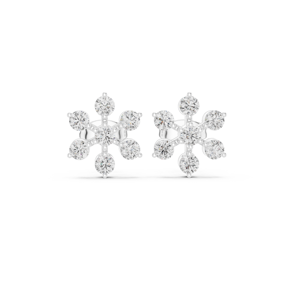Snowflake Bloom Moissanite Stud Earrings in 925 Sterling Silver
