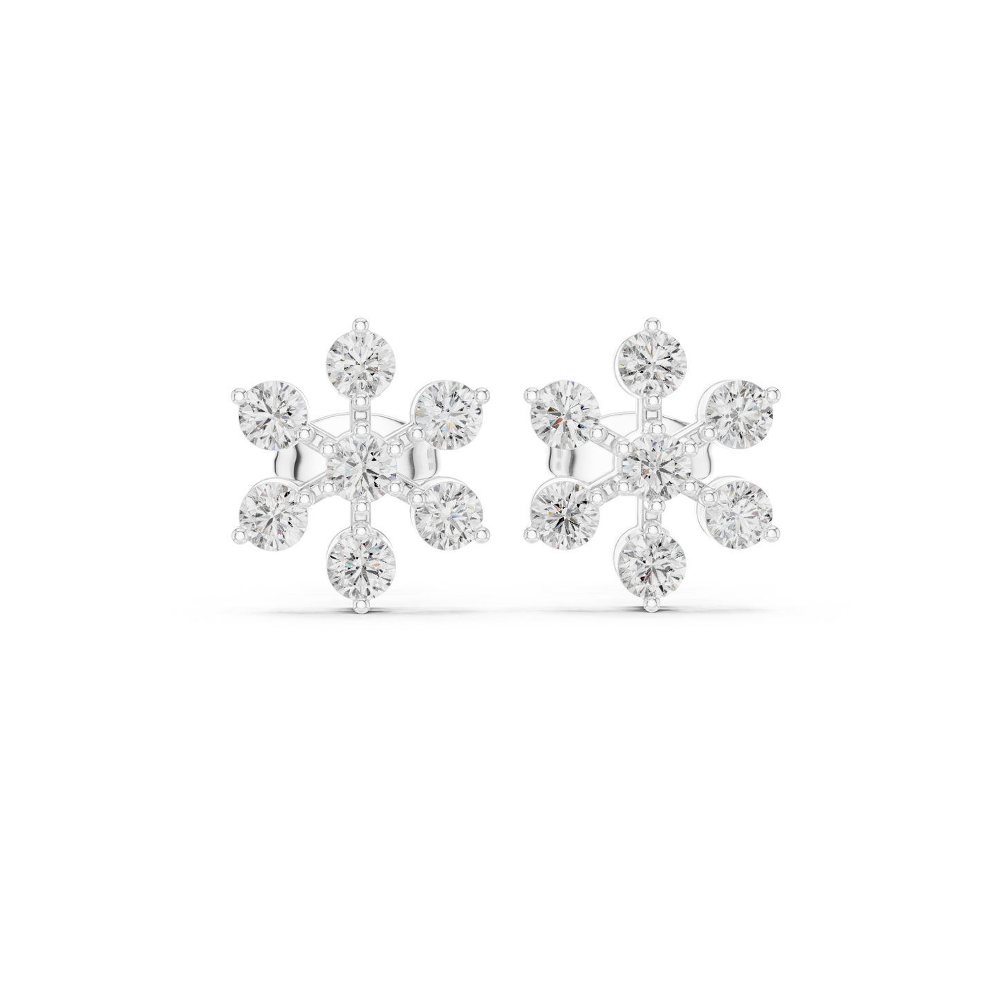 Snowflake Bloom Moissanite Stud Earrings in 925 Sterling Silver