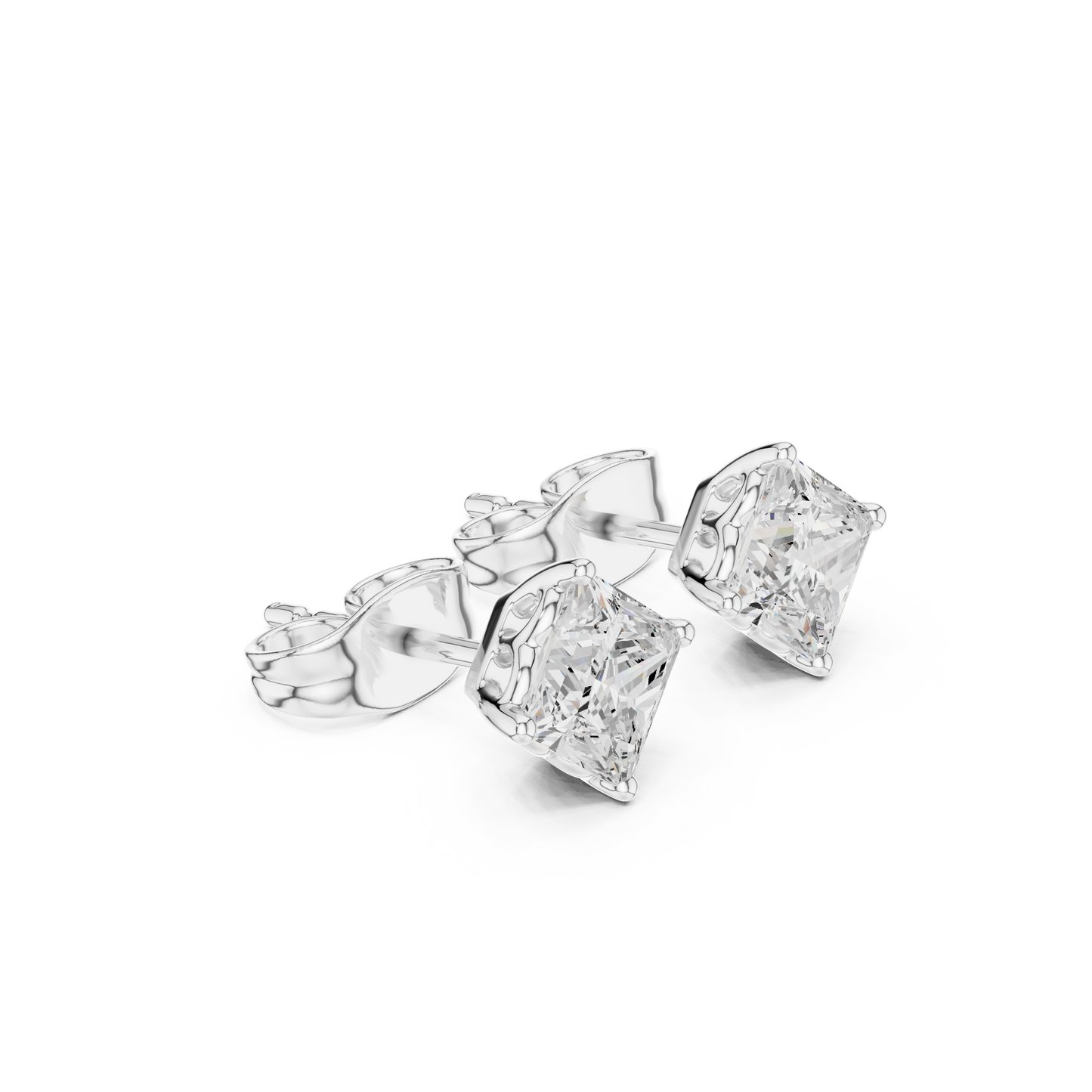 Diamond Radiance Princess Cut Moissanite Stud Earrings in 925 Sterling Silver