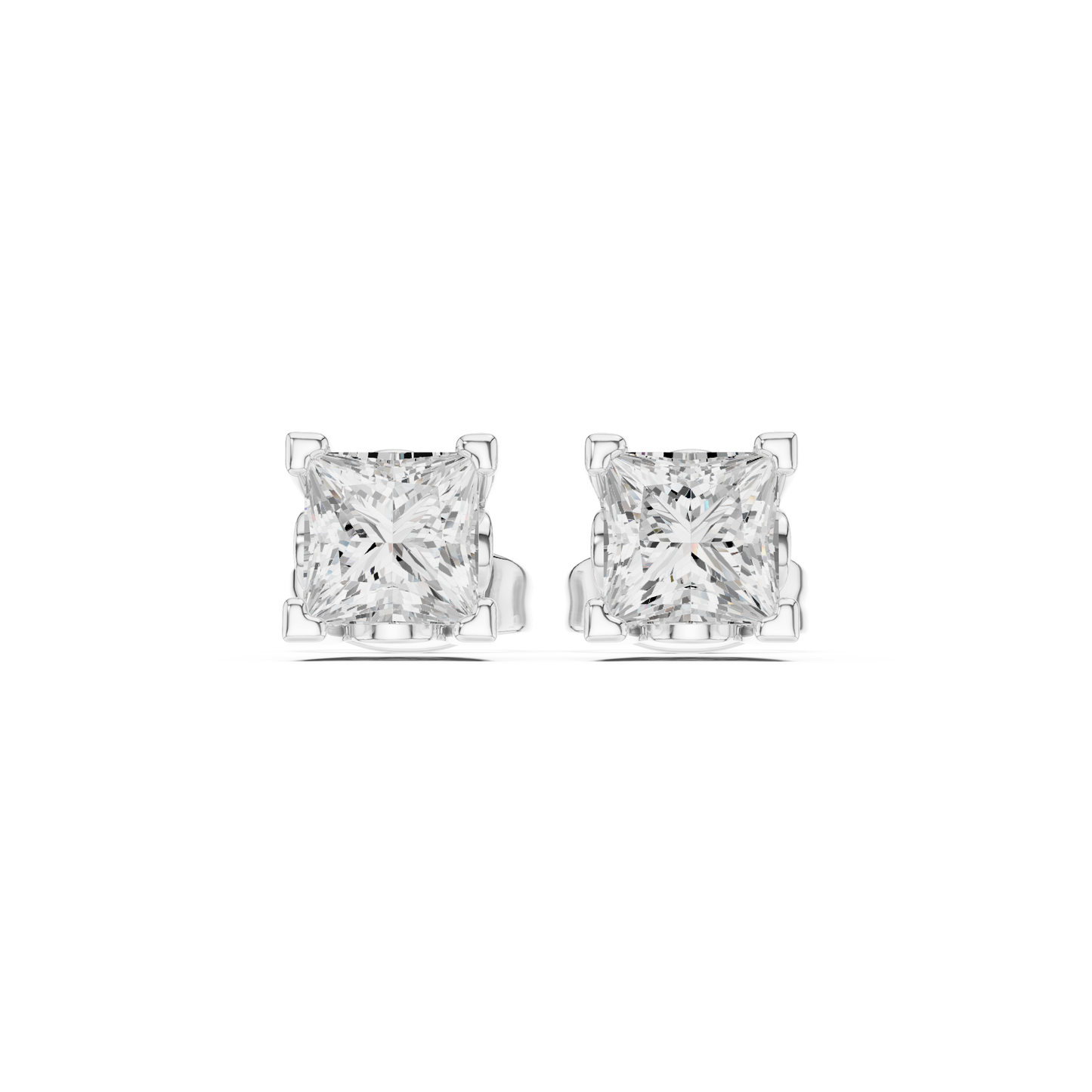 Crowned Brilliance Princess Cut Moissanite Stud Earrings in 925 Sterling Silver