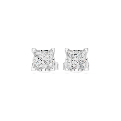 Crowned Brilliance Princess Cut Moissanite Stud Earrings in 925 Sterling Silver