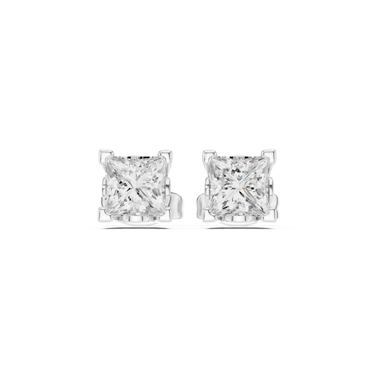 Crowned Brilliance Princess Cut Moissanite Stud Earrings in 925 Sterling Silver