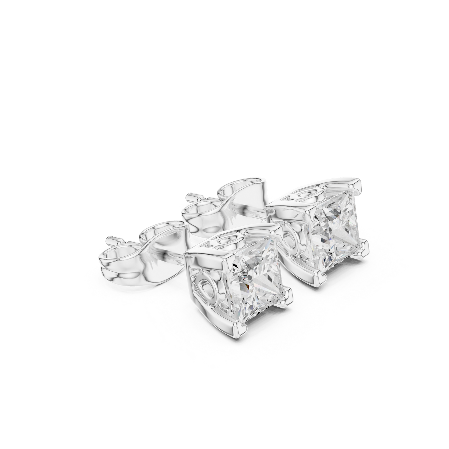Crowned Brilliance Princess Cut Moissanite Stud Earrings in 925 Sterling Silver