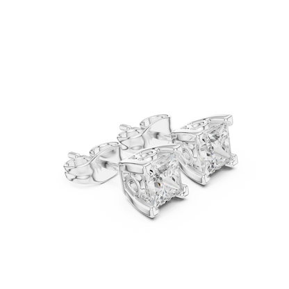 Crowned Brilliance Princess Cut Moissanite Stud Earrings in 925 Sterling Silver